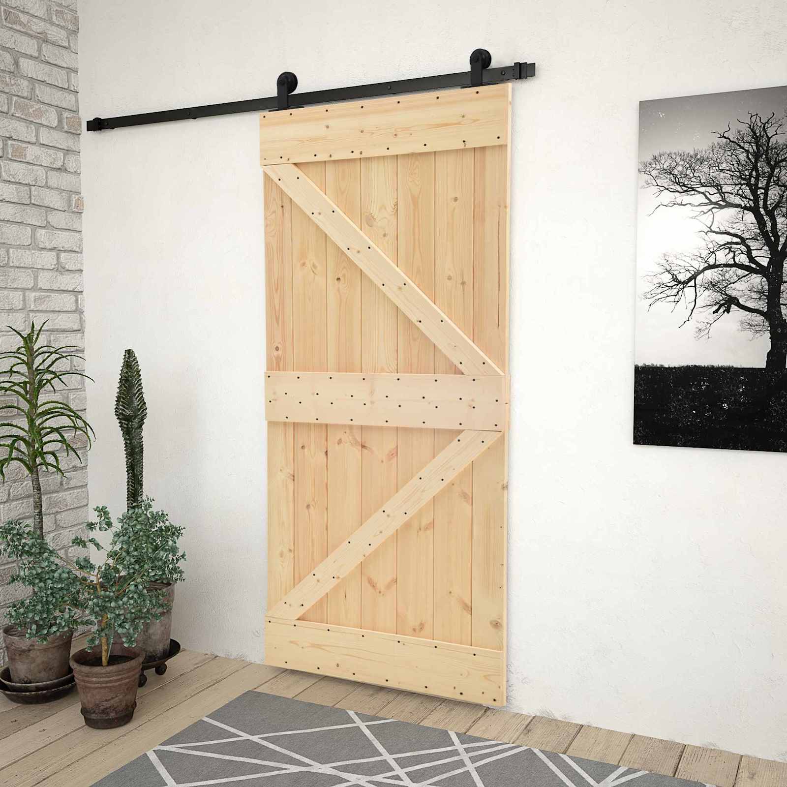 vidaXL Ușă glisantă Natural și Negru 90 x 210 cm Lemn masiv de pin