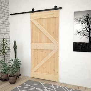 Drsna vrata Naravna in črna 90 x 210 cm Trdna borovina
