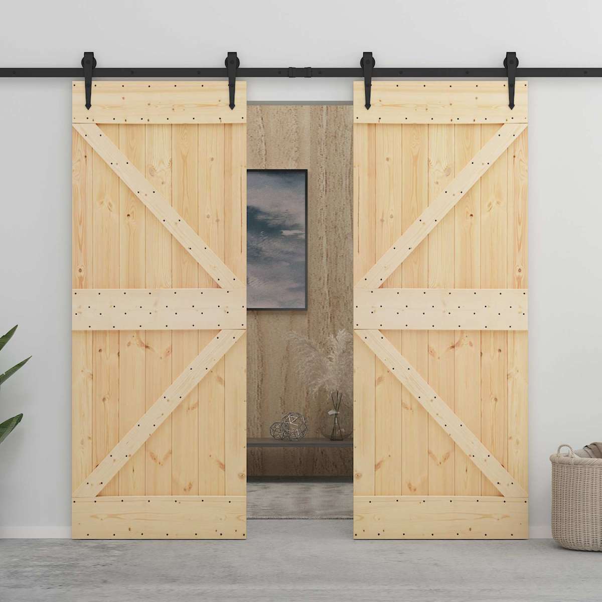 Skydedør 90 x 210 cm Massivt fyrretræ