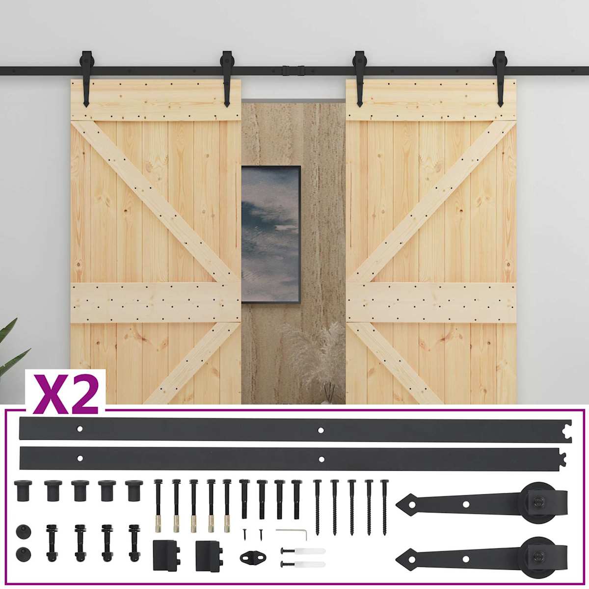 Skydedør 90 x 210 cm Massivt fyrretræ - Billede 3