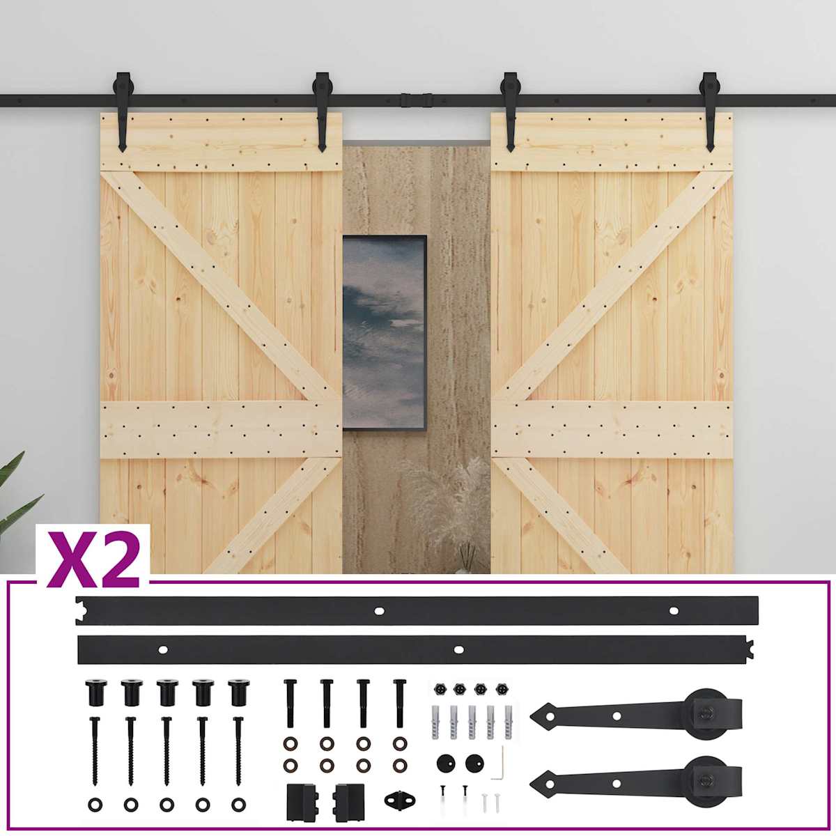 Skydedør 90 x 210 cm Massivt fyrretræ - Billede 3