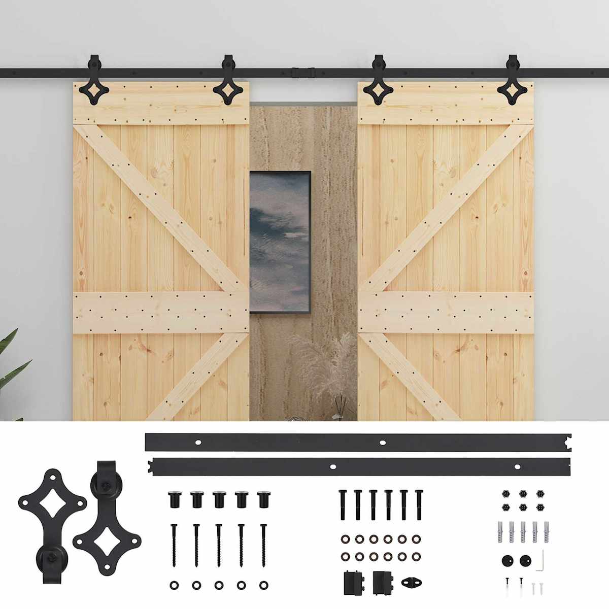 Skydedør 90 x 210 cm Massivt fyrretræ - Billede 2