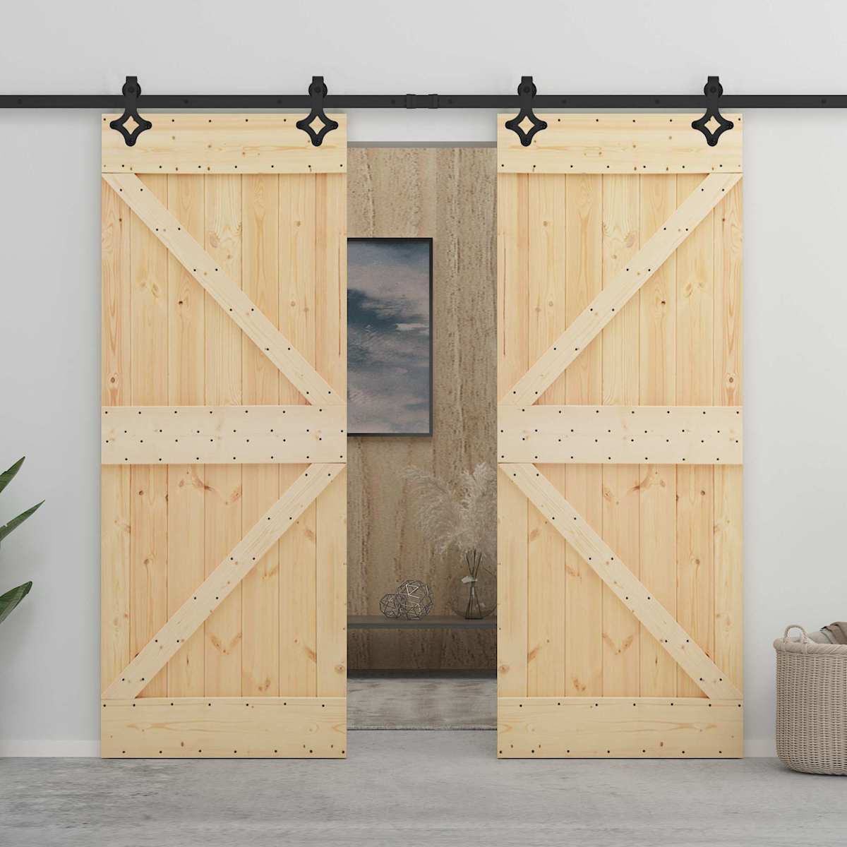 Skydedør 90 x 210 cm Massivt fyrretræ