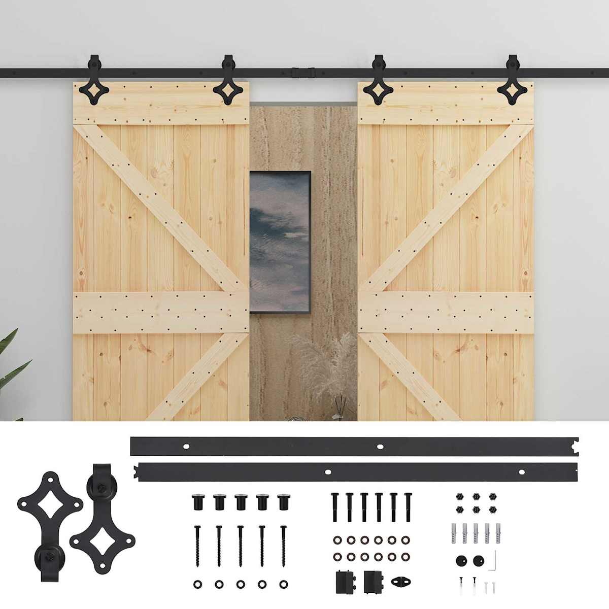 Skydedør 90 x 210 cm Massivt fyrretræ - Billede 2