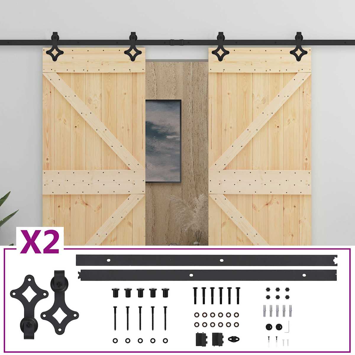 Skydedør 90 x 210 cm Massivt fyrretræ - Billede 3