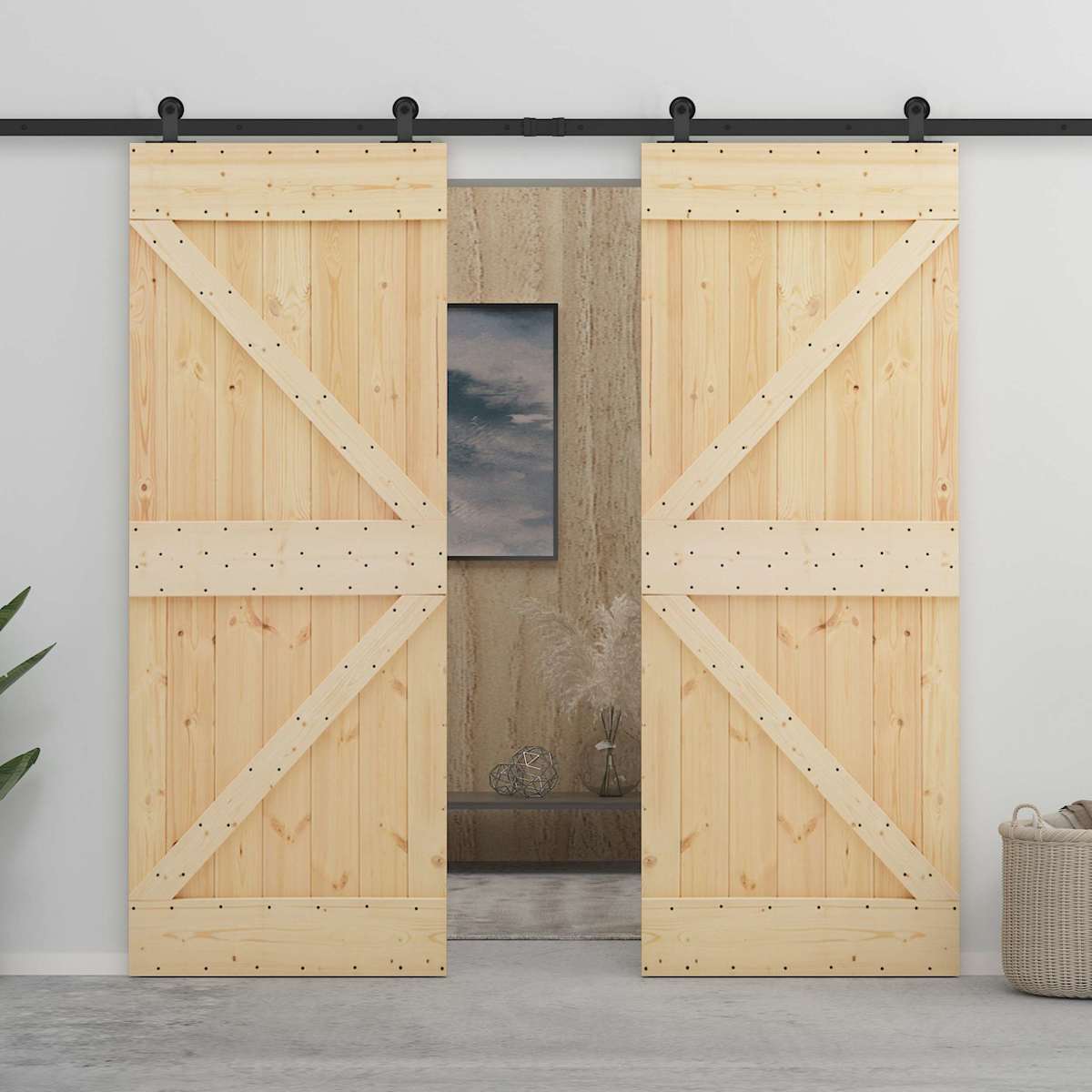 Skydedør 90 x 210 cm Massivt fyrretræ