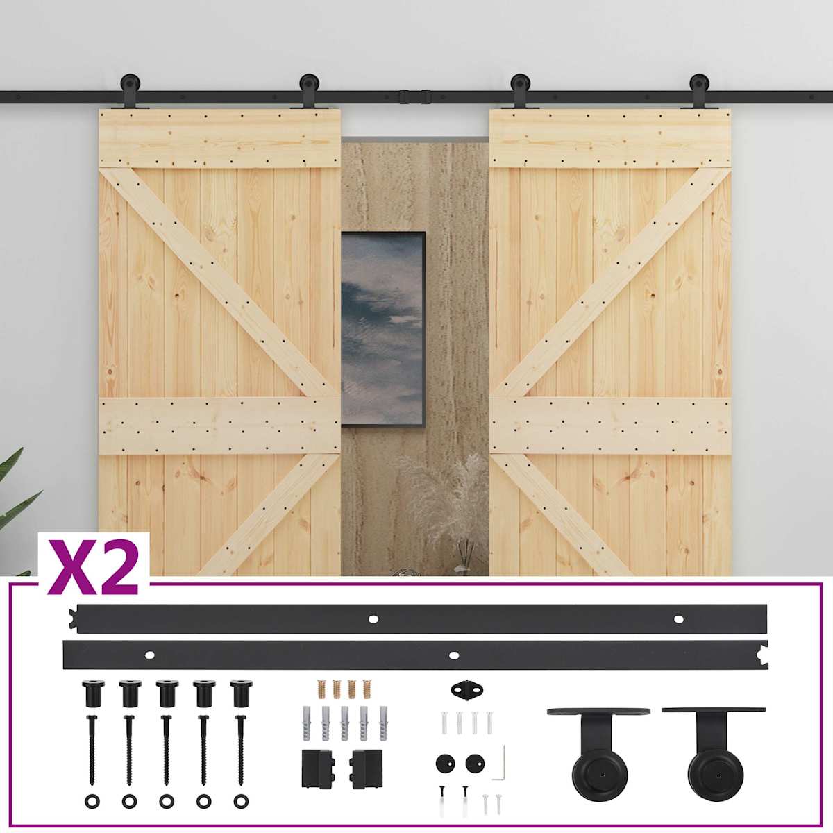 Skydedør 90 x 210 cm Massivt fyrretræ - Billede 3