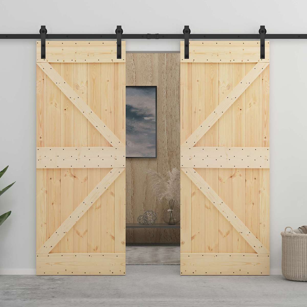 Skydedør 90 x 210 cm Massivt fyrretræ
