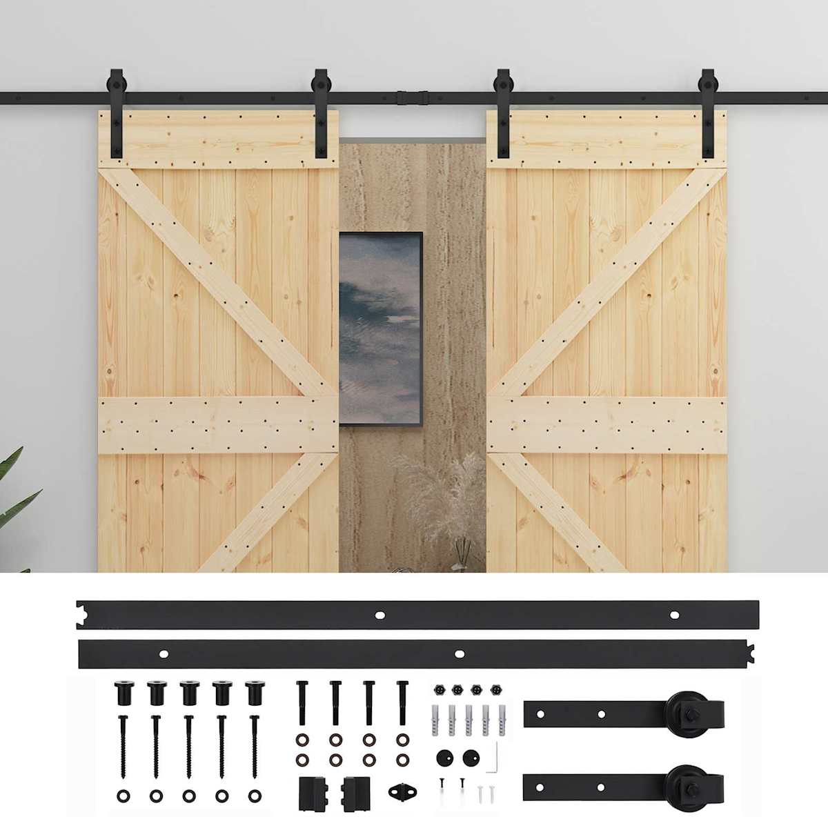 Skydedør 90 x 210 cm Massivt fyrretræ - Billede 2