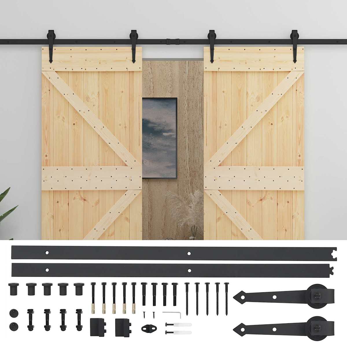 Skydedør 90 x 210 cm Massivt fyrretræ - Billede 2