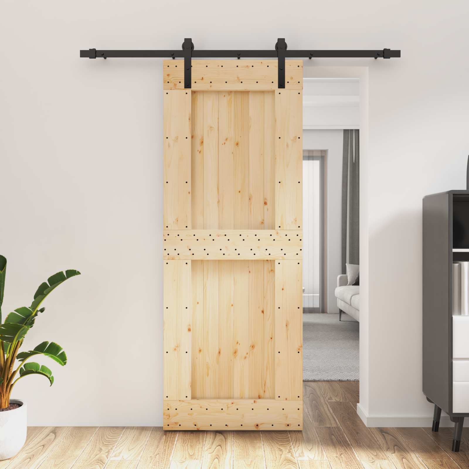 vidaXL Schiebetür Natürlich und Schwarz 80 x 210 cm Massivkiefer