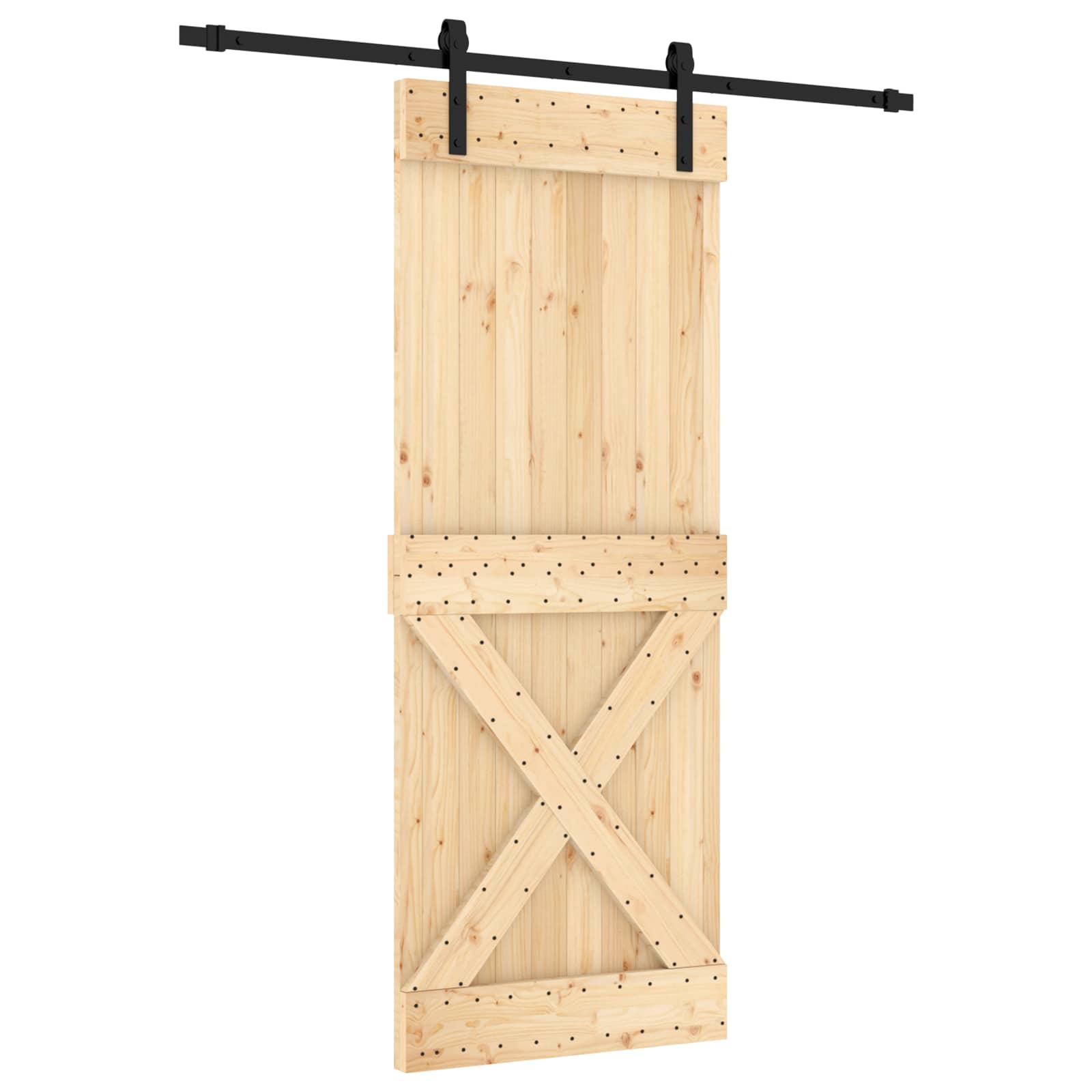 Schuifdeur Naturel en Zwart 80 x 210 cm Massief Grenenhout image 2
