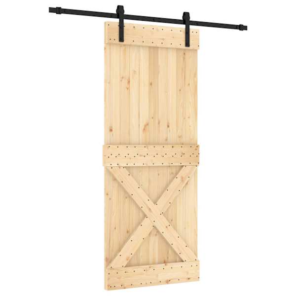 vidaXL Libisev uks Naturaalne ja must 85 x 210 cm Tahke m&auml;nnipuit