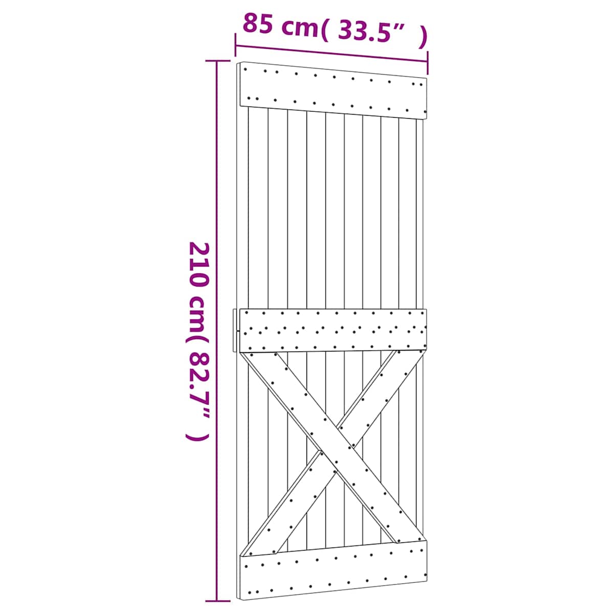 Skydedør Naturfarvet og sort 85 x 210 cm Massivt Fyrretræ - Billede 11