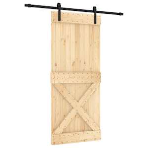 vidaXL Libisev uks Naturaalne ja must 90 x 210 cm Tahke m&auml;nnipuit