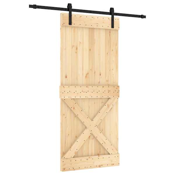 vidaXL Libisev uks Naturaalne ja must 90 x 210 cm Tahke m&auml;nnipuit
