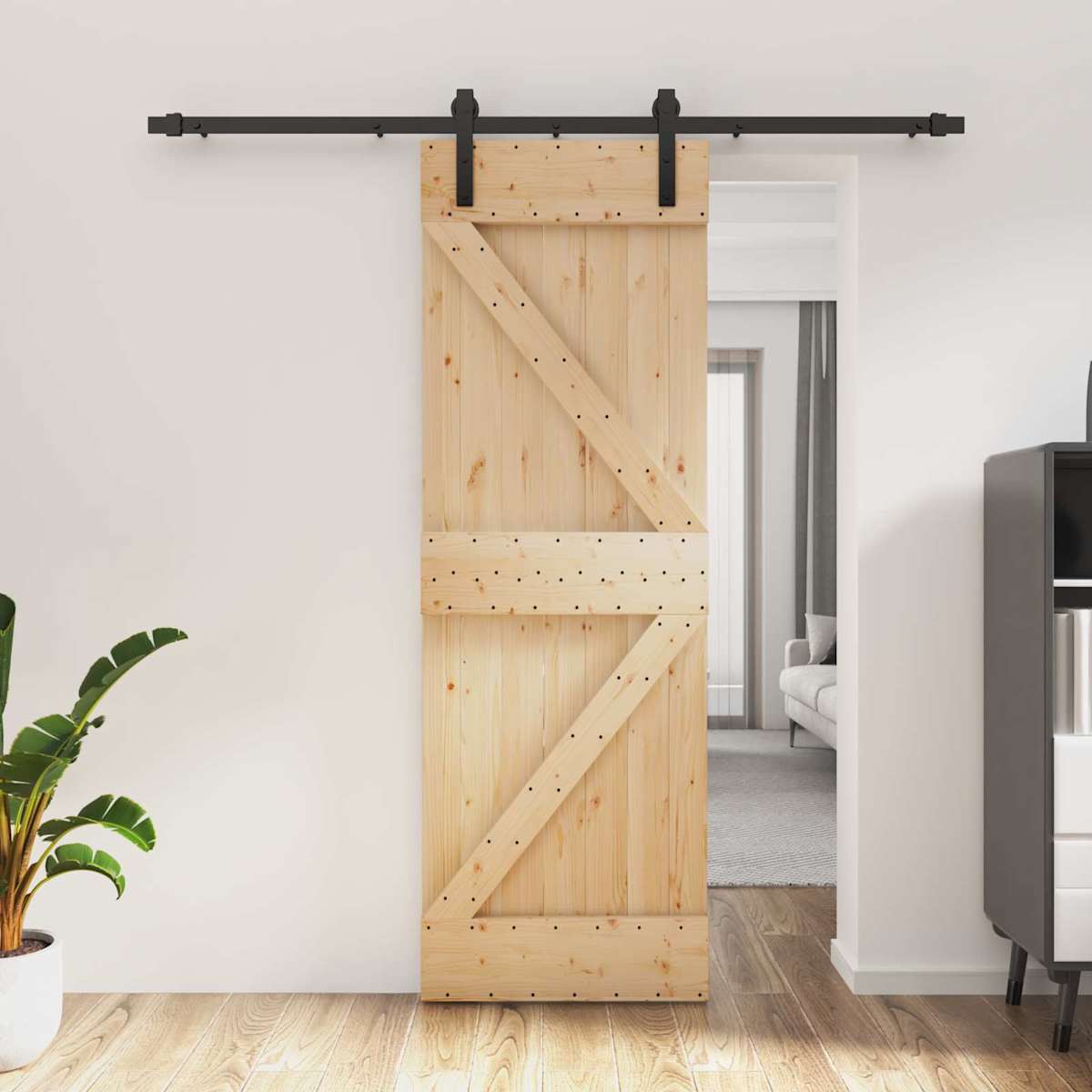 Skydedør 70 x 210 cm Massivt Fyrretræ (Ubehandlet)