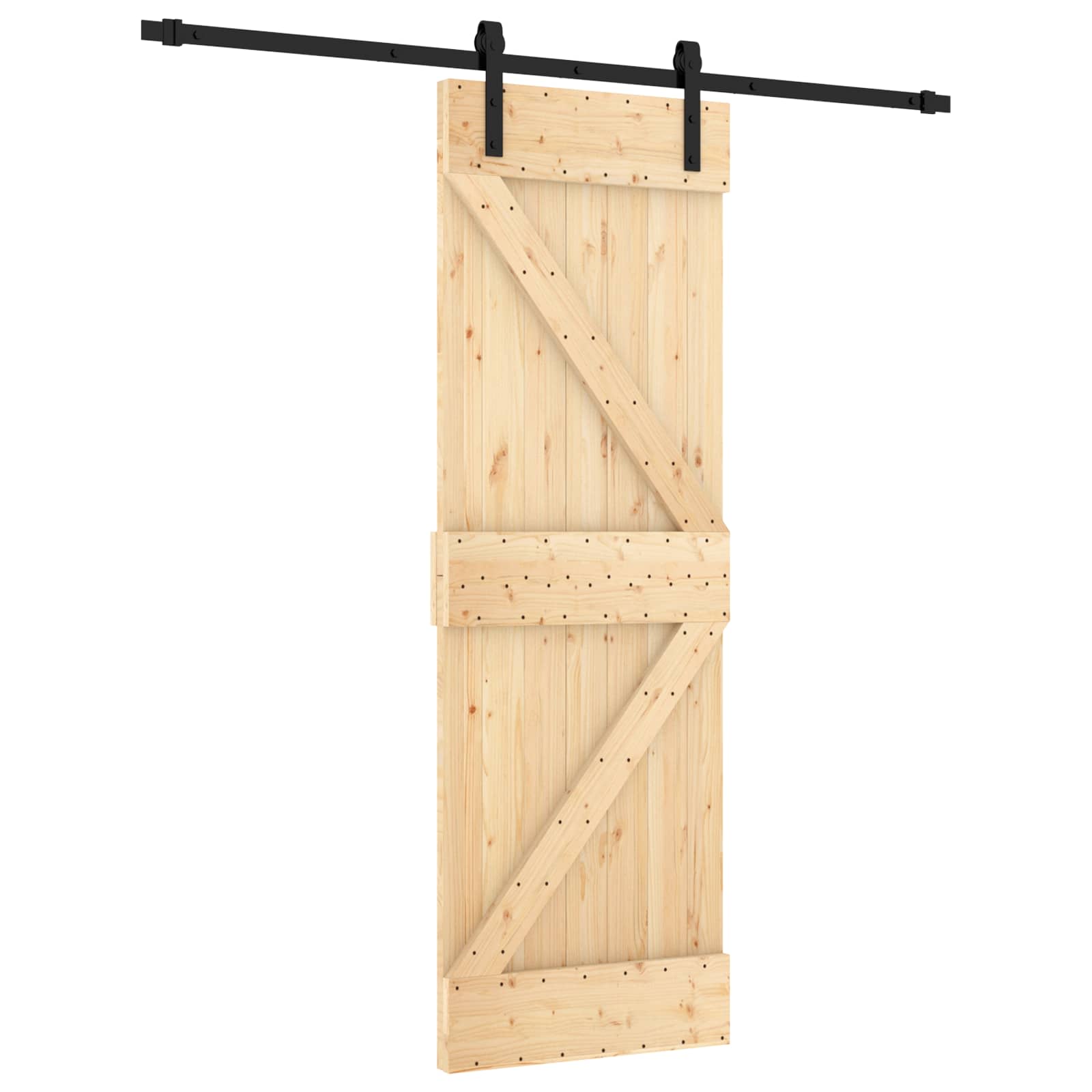 Schuifdeur Naturel en Zwart 70 x 210 cm Massief Grenenhout image 2