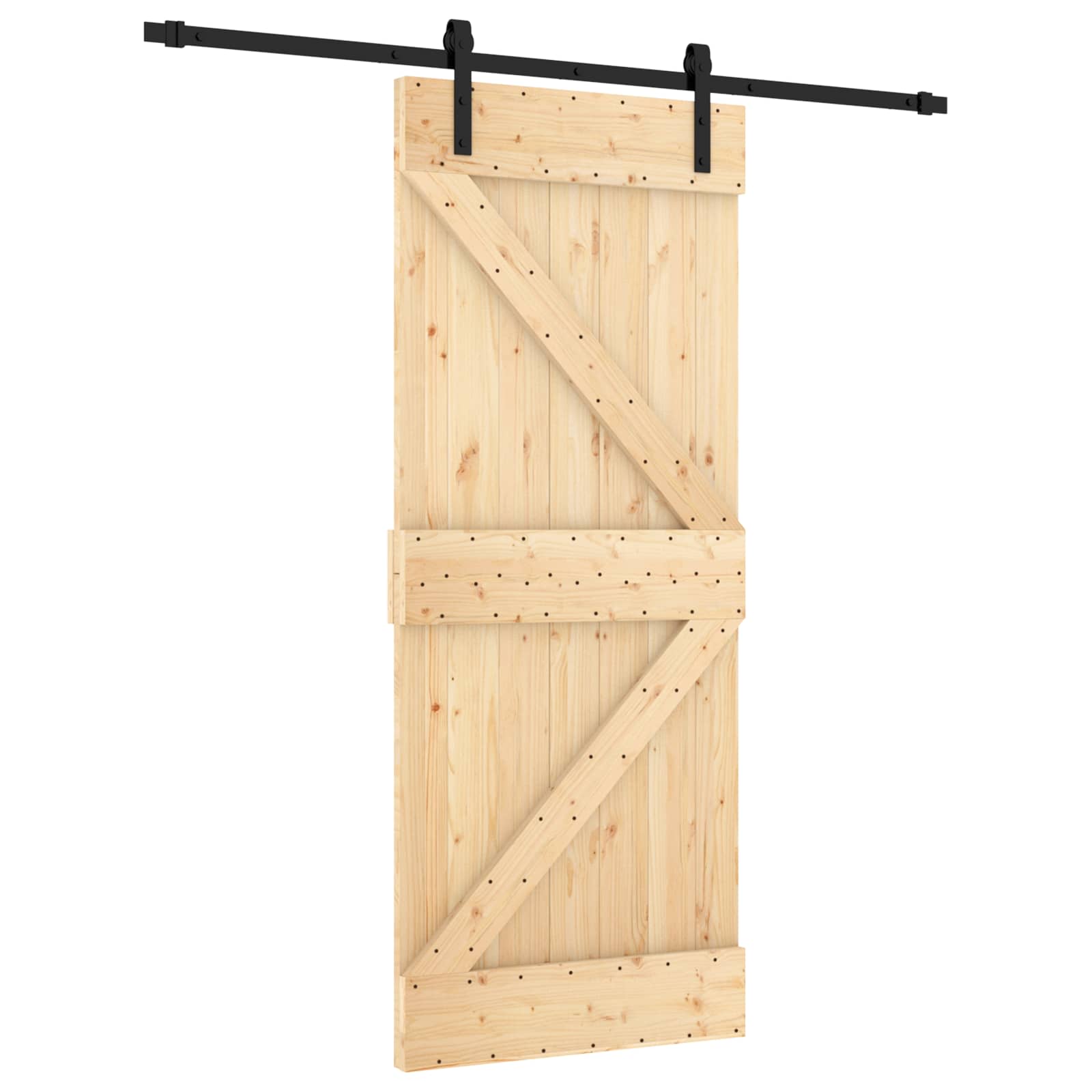 Schuifdeur Naturel en Zwart 85 x 210 cm Massief Grenenhout image 2
