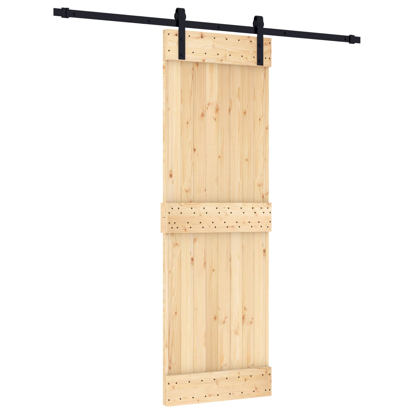 Schuifdeur Naturel en Zwart 70 x 210 cm Massief Grenenhout image 2