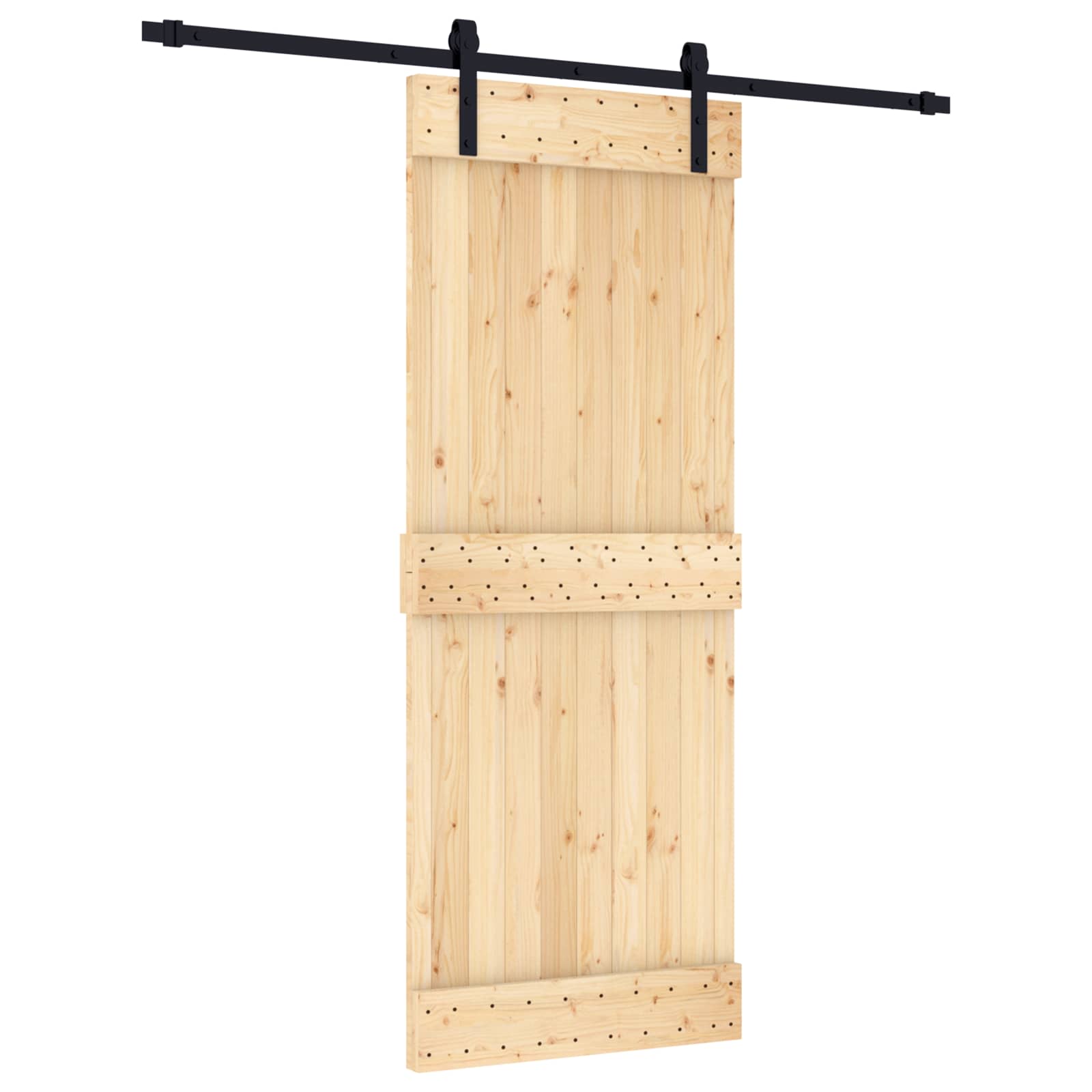 Schuifdeur Naturel en Zwart 80 x 210 cm Massief Grenenhout image 2