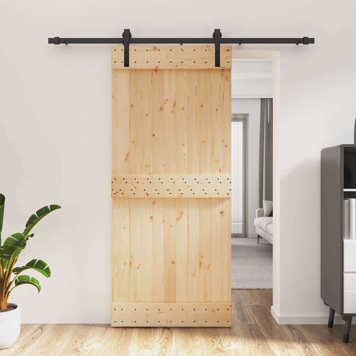 Skydedør 90 x 210 cm Massivt Fyrretræ (Ubehandlet)