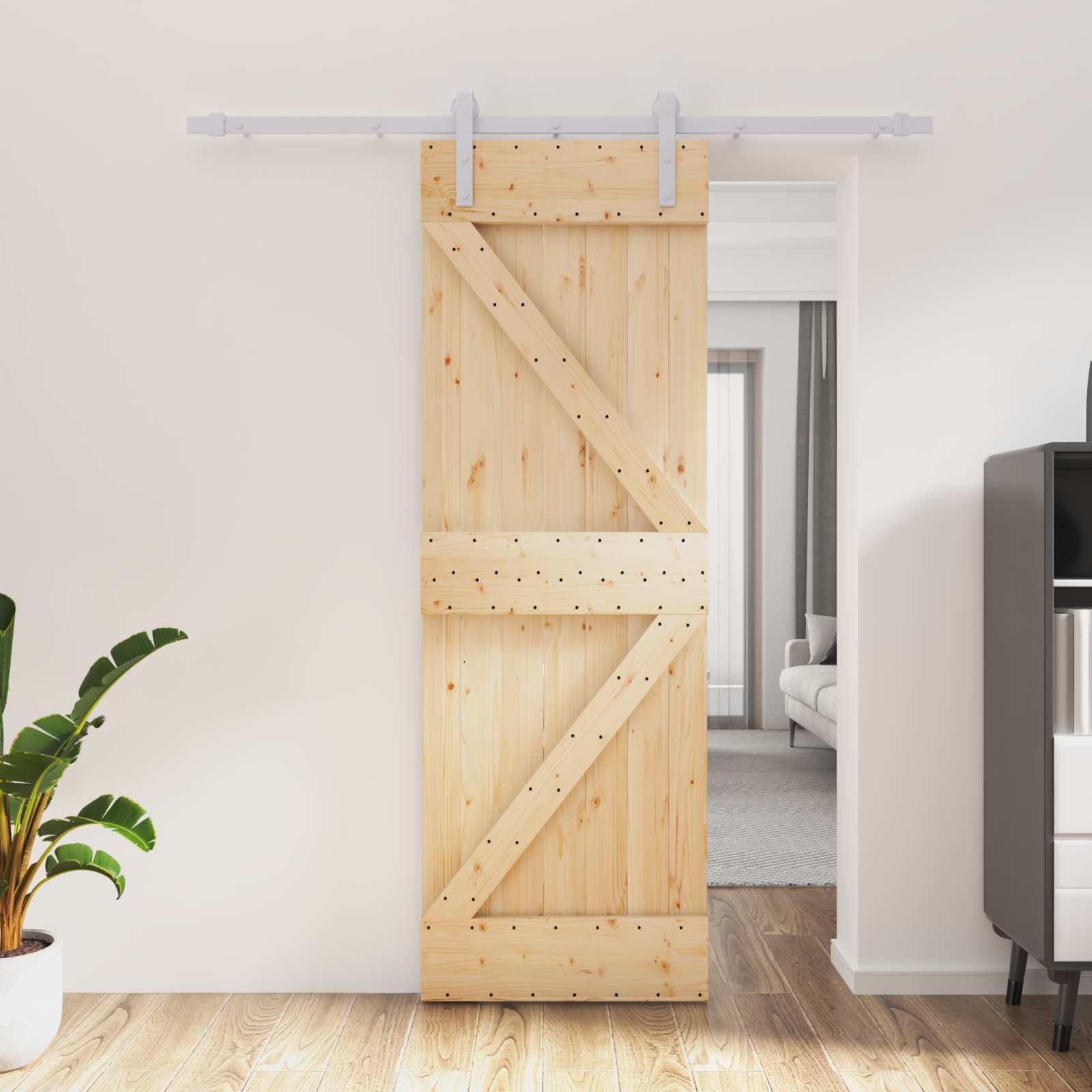 Schuifdeur Natuurlijk en Wit 70 x 210 cm Massief Grenenhout image 1