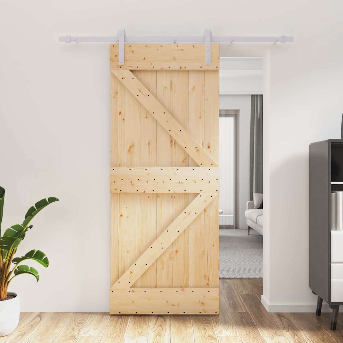 Skydedør Natur og hvid 85 x 210 cm Massivt Fyrretræ