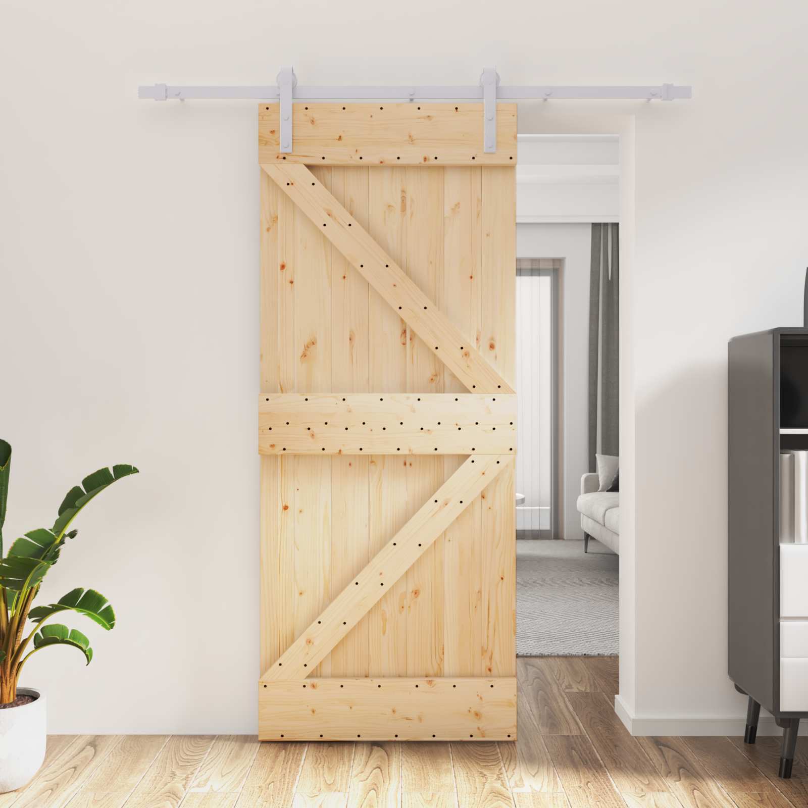 Schuifdeur Natuurlijk en Wit 85 x 210 cm Massief Grenenhout image 1