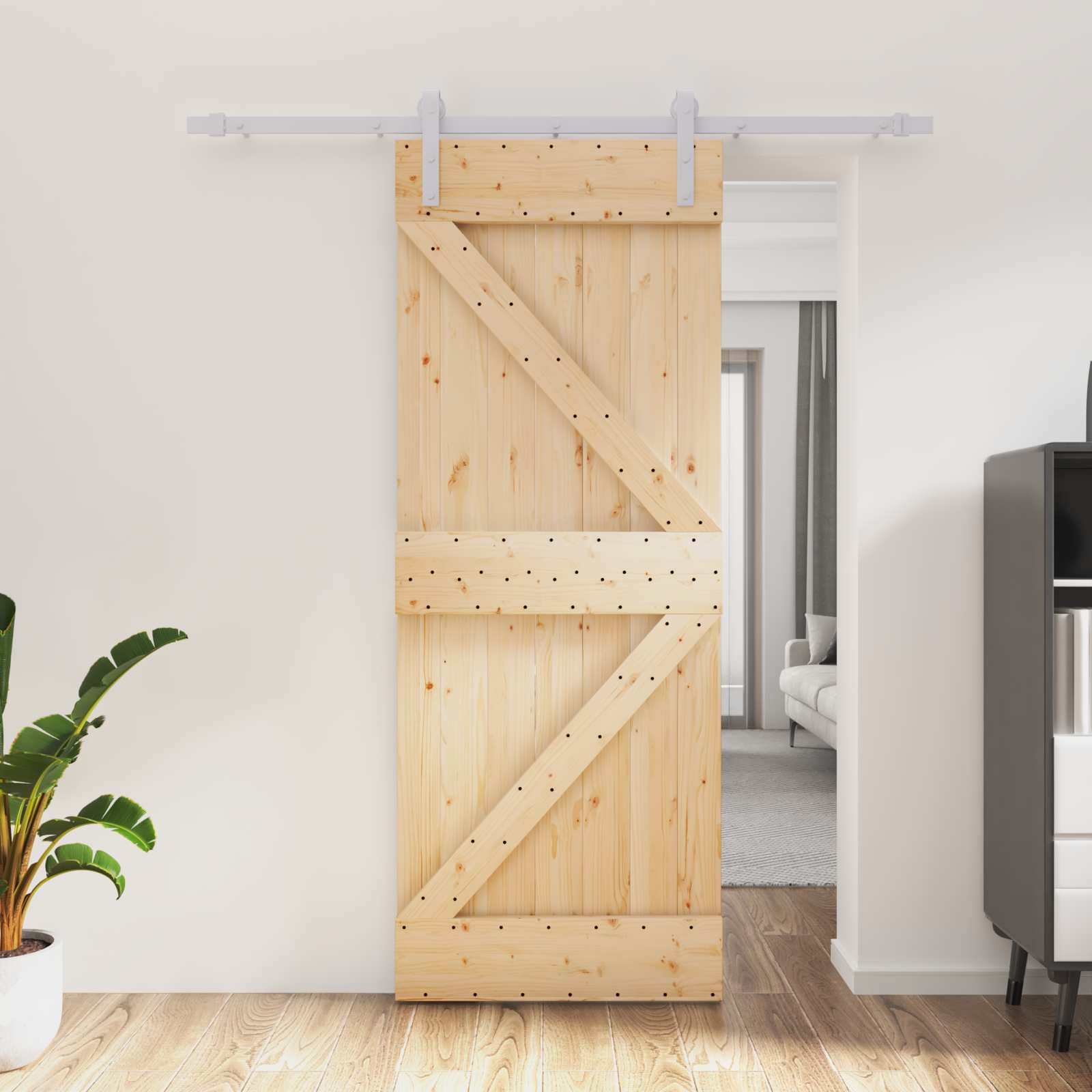 Schuifdeur Natuurlijk en Wit 80 x 210 cm Massief grenenhout image 1