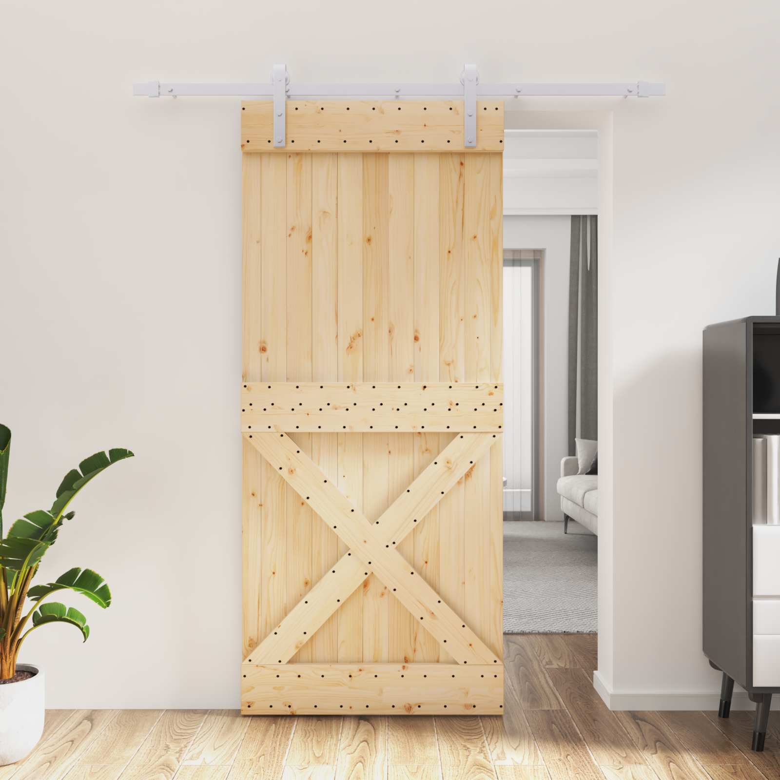 Libisev uks Looduslik ja Valge 90 x 210 cm Tahke männipuit