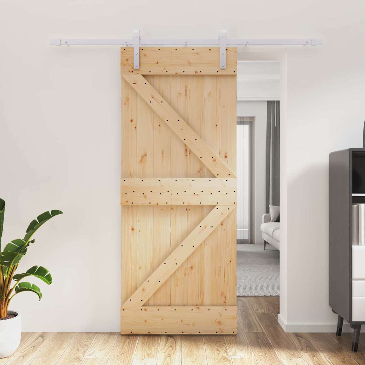 Skydedør Natur og hvid 85 x 210 cm Massivt Fyrretræ