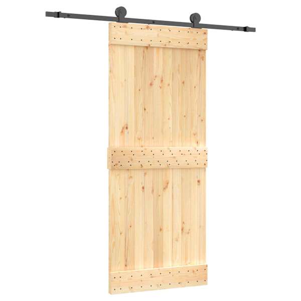 vidaXL Libisev uks Naturaalne ja must 85 x 210 cm Tahke m&auml;nnipuit