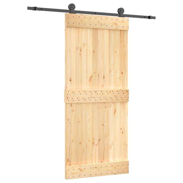 vidaXL Libisev uks Naturaalne ja must 90 x 210 cm Tahke m&auml;nnipuit