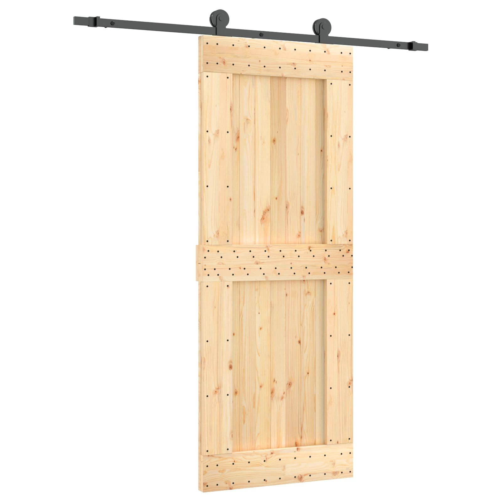 Schuifdeur Naturel en Zwart 80 x 210 cm Massief Grenenhout image 2