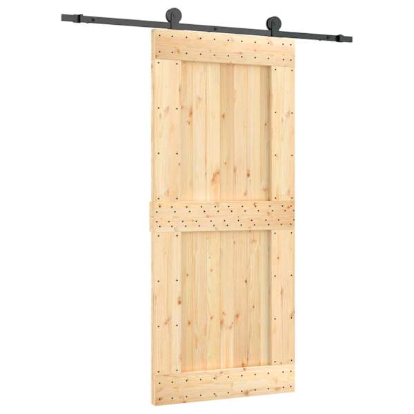 vidaXL Libisev uks Naturaalne ja must 90 x 210 cm Tahke m&auml;nnipuit