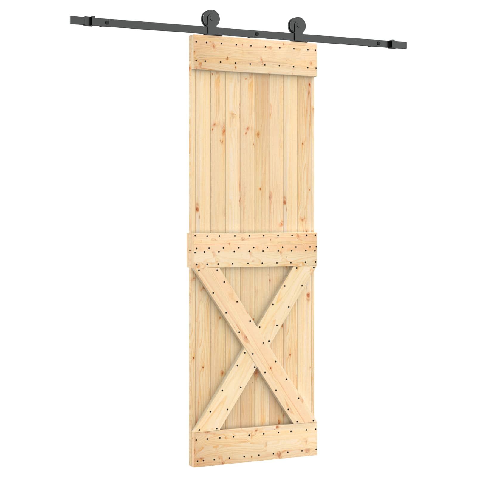 Schuifdeur Naturel en Zwart 70 x 210 cm Massief Grenenhout image 2