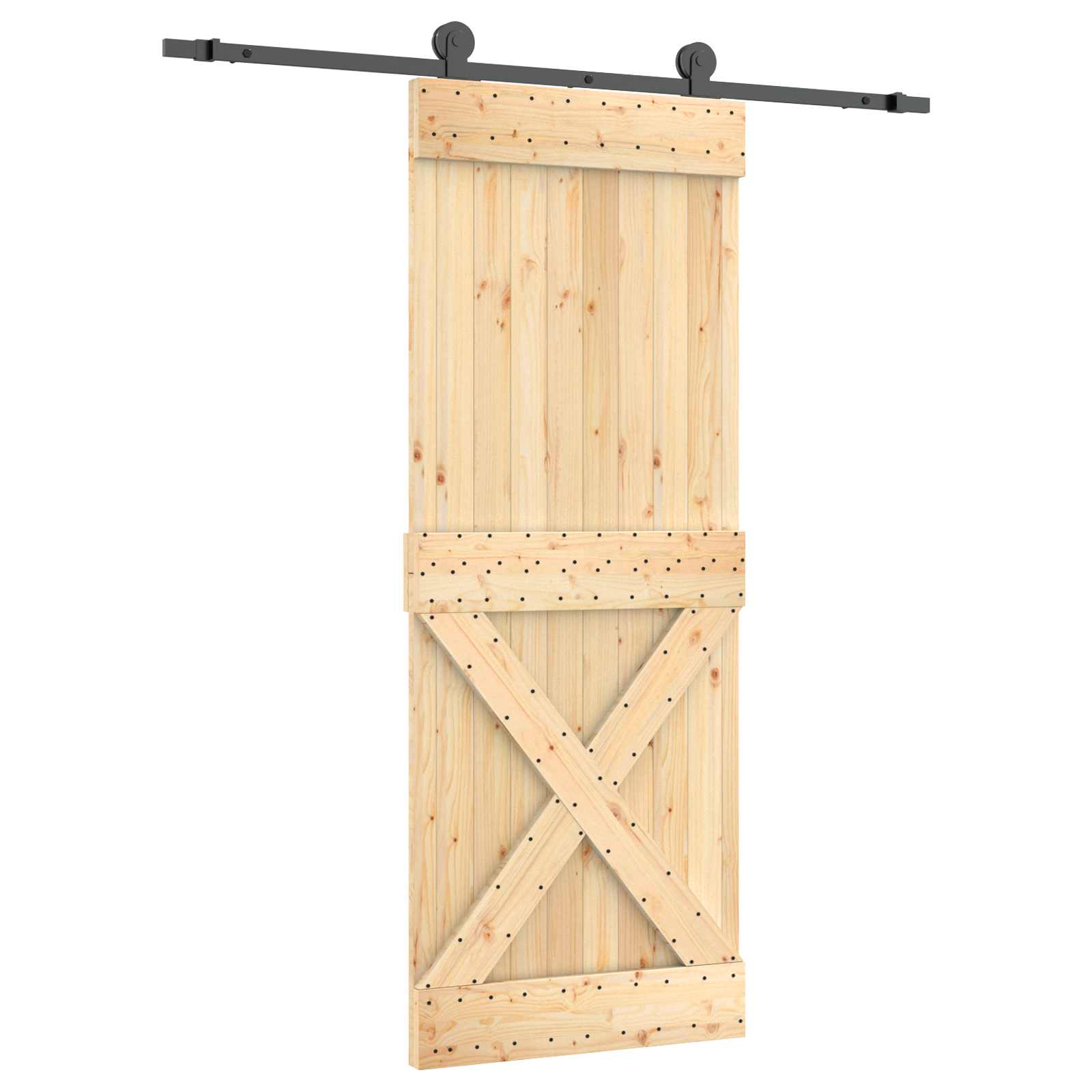 Schuifdeur Naturel en Zwart 80 x 210 cm Massief Grenenhout image 2