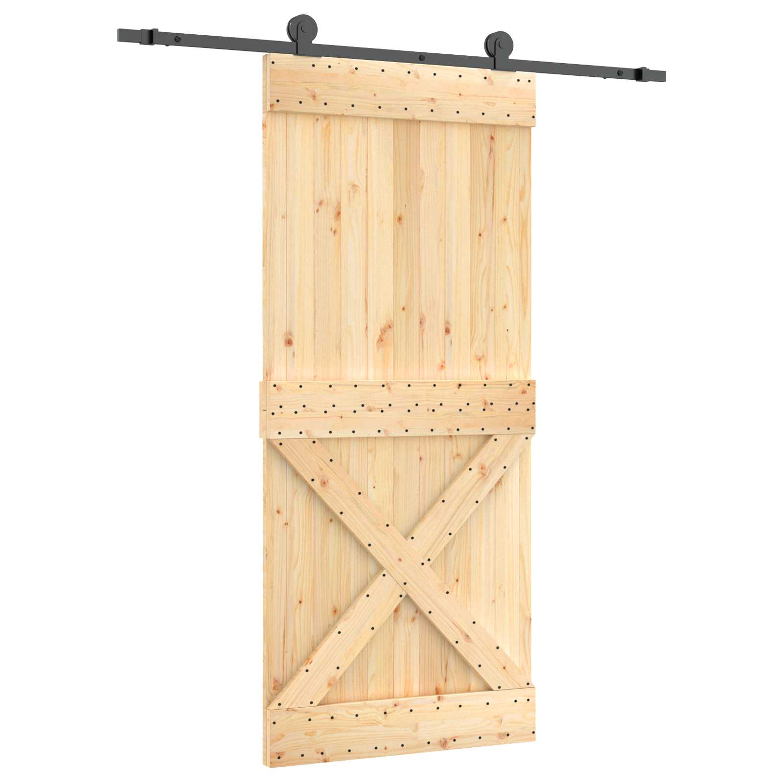 Schuifdeur Naturel en Zwart 90 x 210 cm Massief Grenenhout image 2