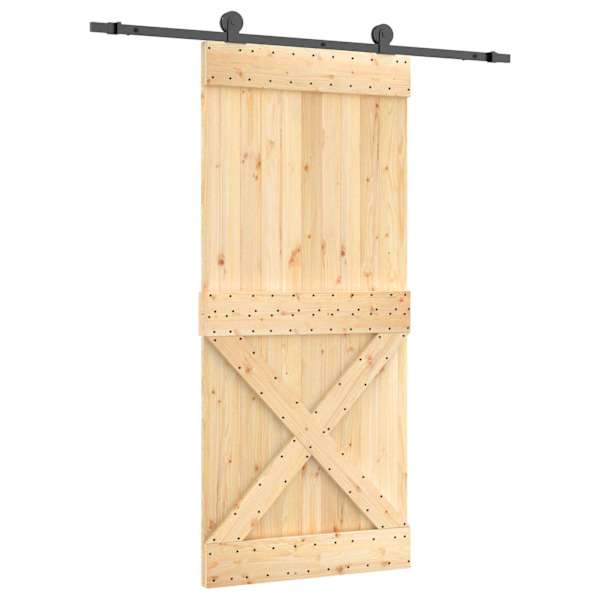 vidaXL Libisev uks Naturaalne ja must 90 x 210 cm Tahke m&auml;nnipuit