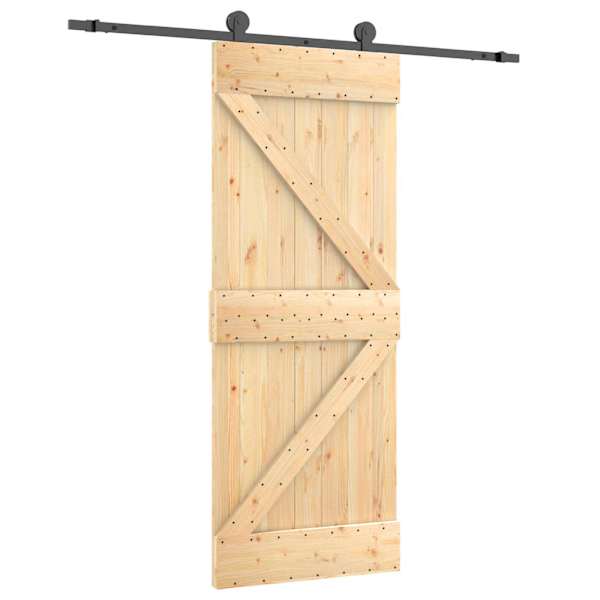 vidaXL Libisev uks Naturaalne ja must 70 x 210 cm Tahke m&auml;nnipuit
