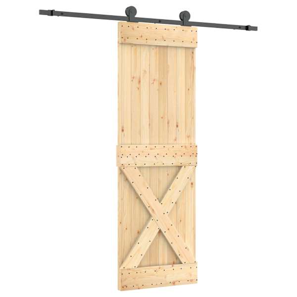 vidaXL Libisev uks Naturaalne ja must 70 x 210 cm Tahke m&auml;nnipuit