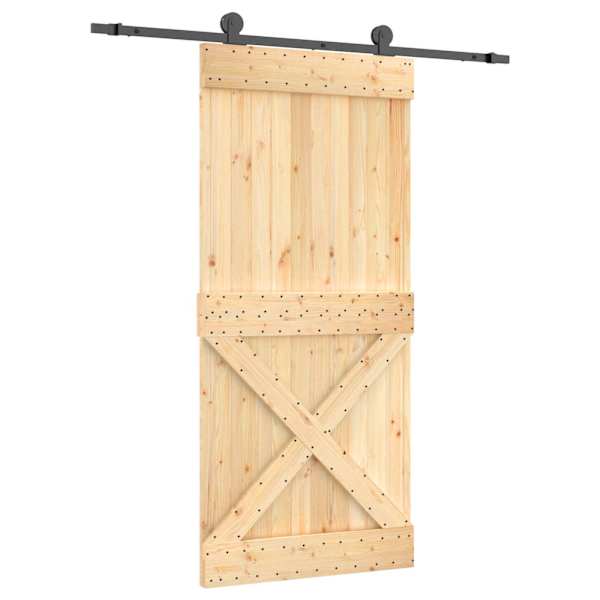 vidaXL Libisev uks Naturaalne ja must 95 x 210 cm Tahke m&auml;nnipuit
