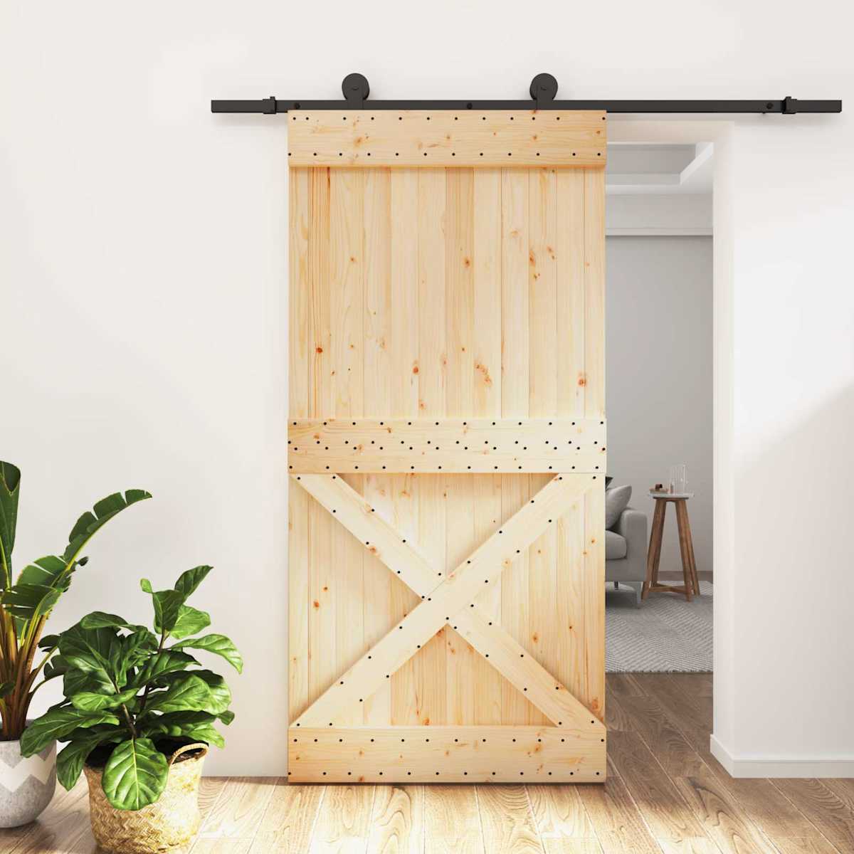 Skydedør 100 x 210 cm Massivt Fyrretræ (Ubehandlet)