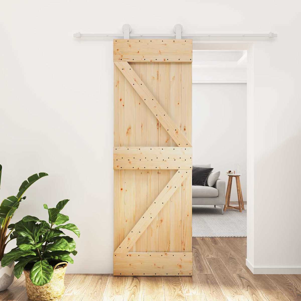 Skydedør 70 x 210 cm Massivt Fyrretræ (Ubehandlet)