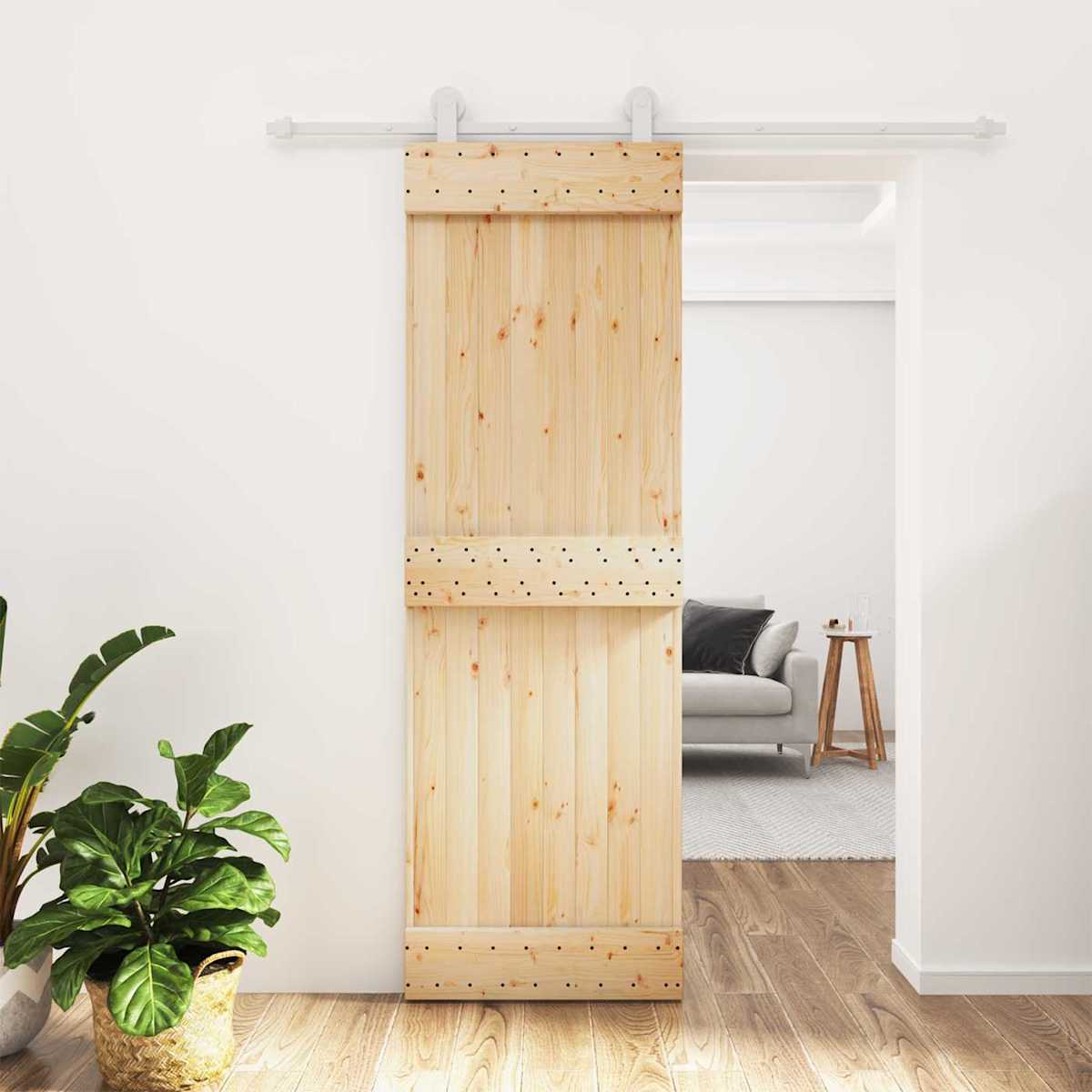 Skydedør Natur og hvid 70 x 210 cm Massivt Fyrretræ