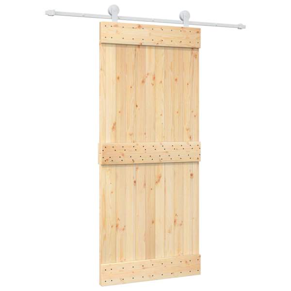 vidaXL Libisev uks Looduslik ja Valge 90 x 210 cm Tahke m&auml;nnipuit