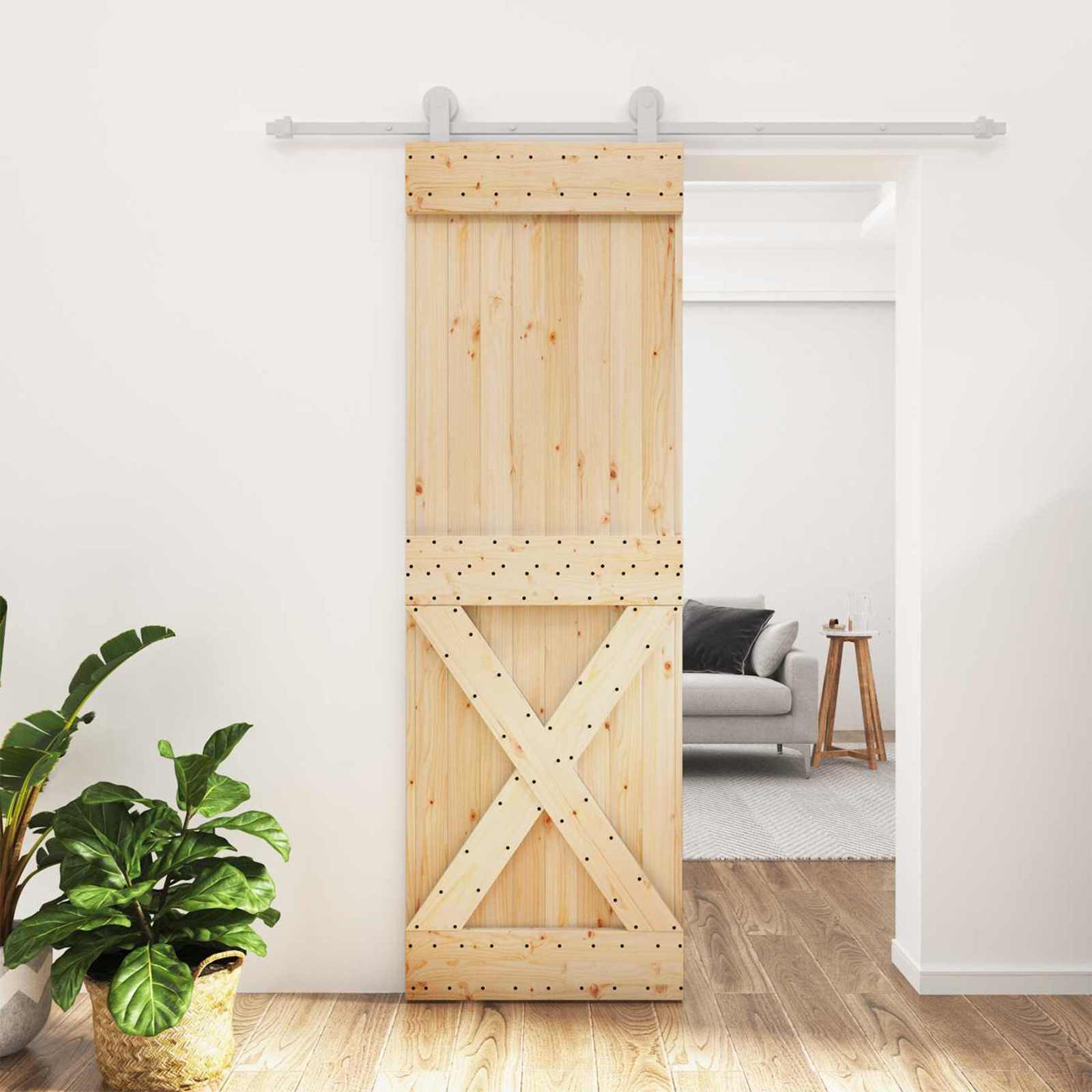 Libisev uks Looduslik ja Valge 70 x 210 cm Tahke männipuit