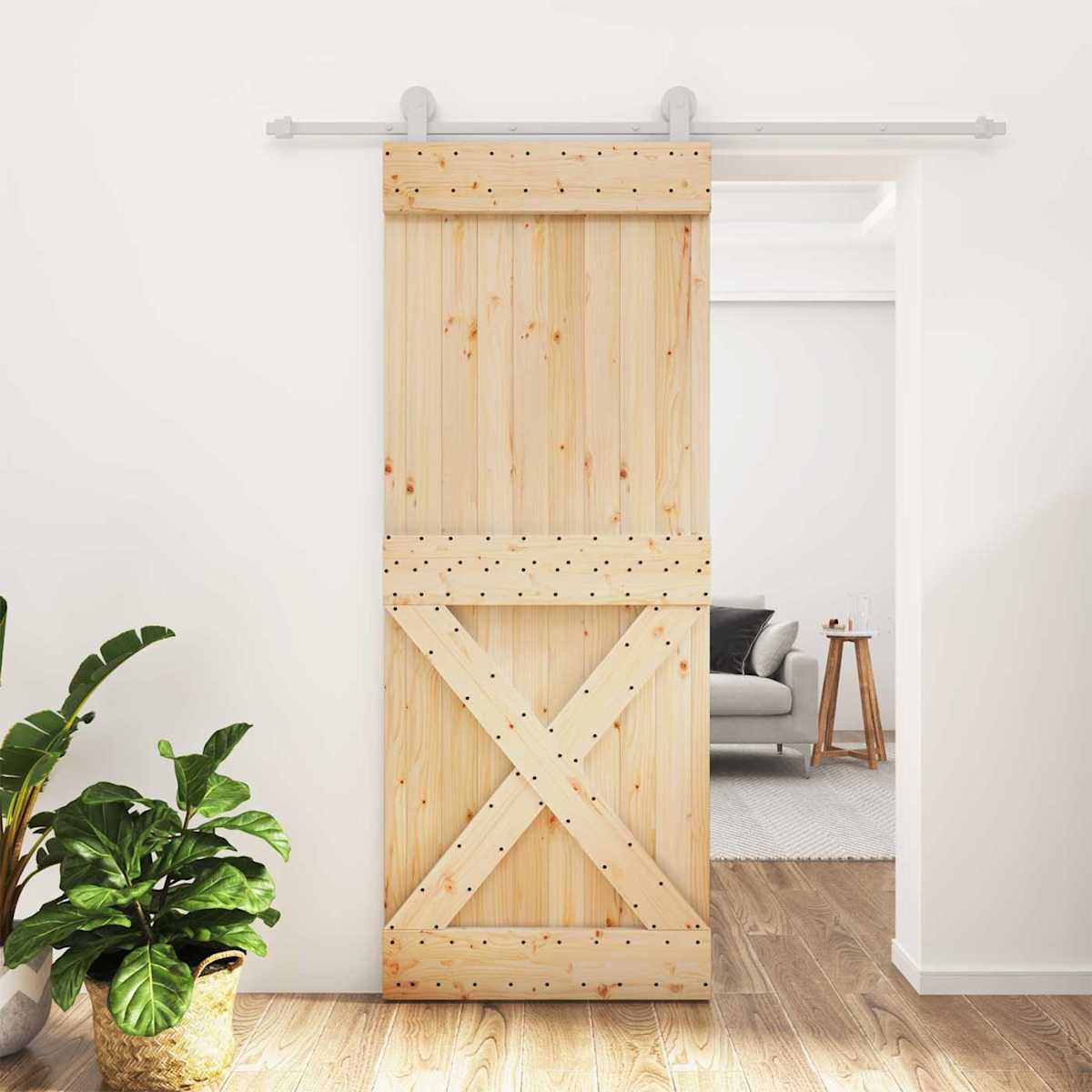 Skydedør 80 x 210 cm Massivt Fyrretræ (Ubehandlet)