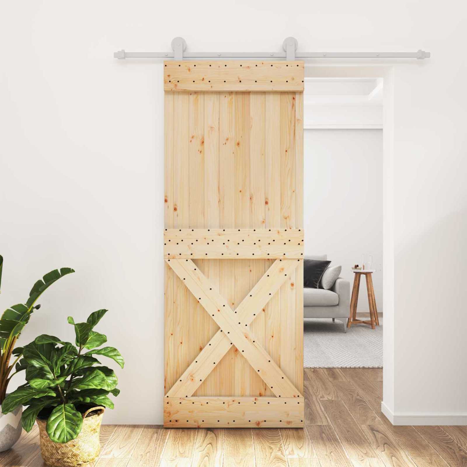 Schuifdeur Natuurlijk en Wit 80 x 210 cm Massief Grenenhout image 1